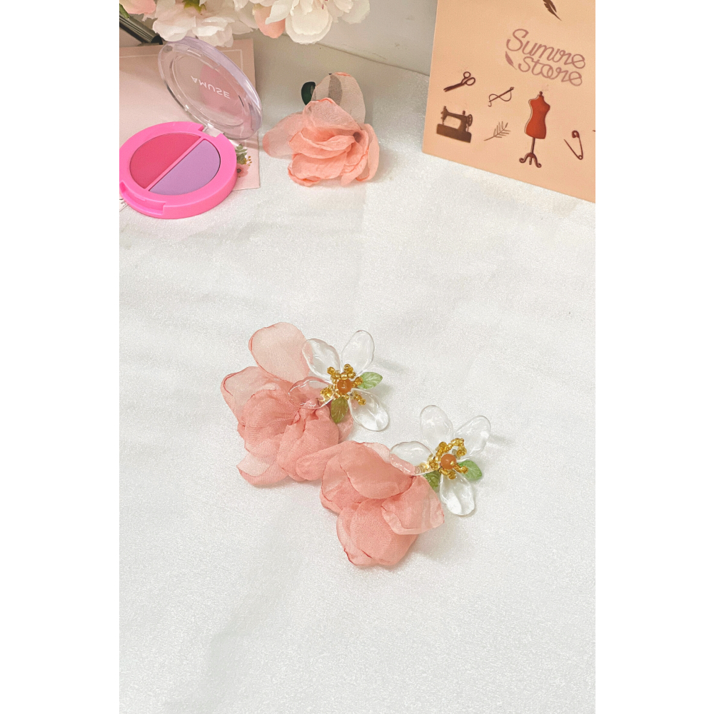 Sumire Store Hoa tai NK-094 hoa trong suốt đính cánh vải cam