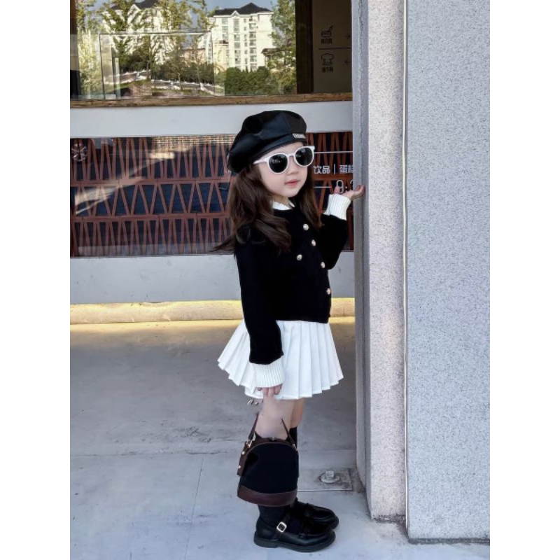 Set  áo dạ cv umi xoè tầng xinh xắn bé gái