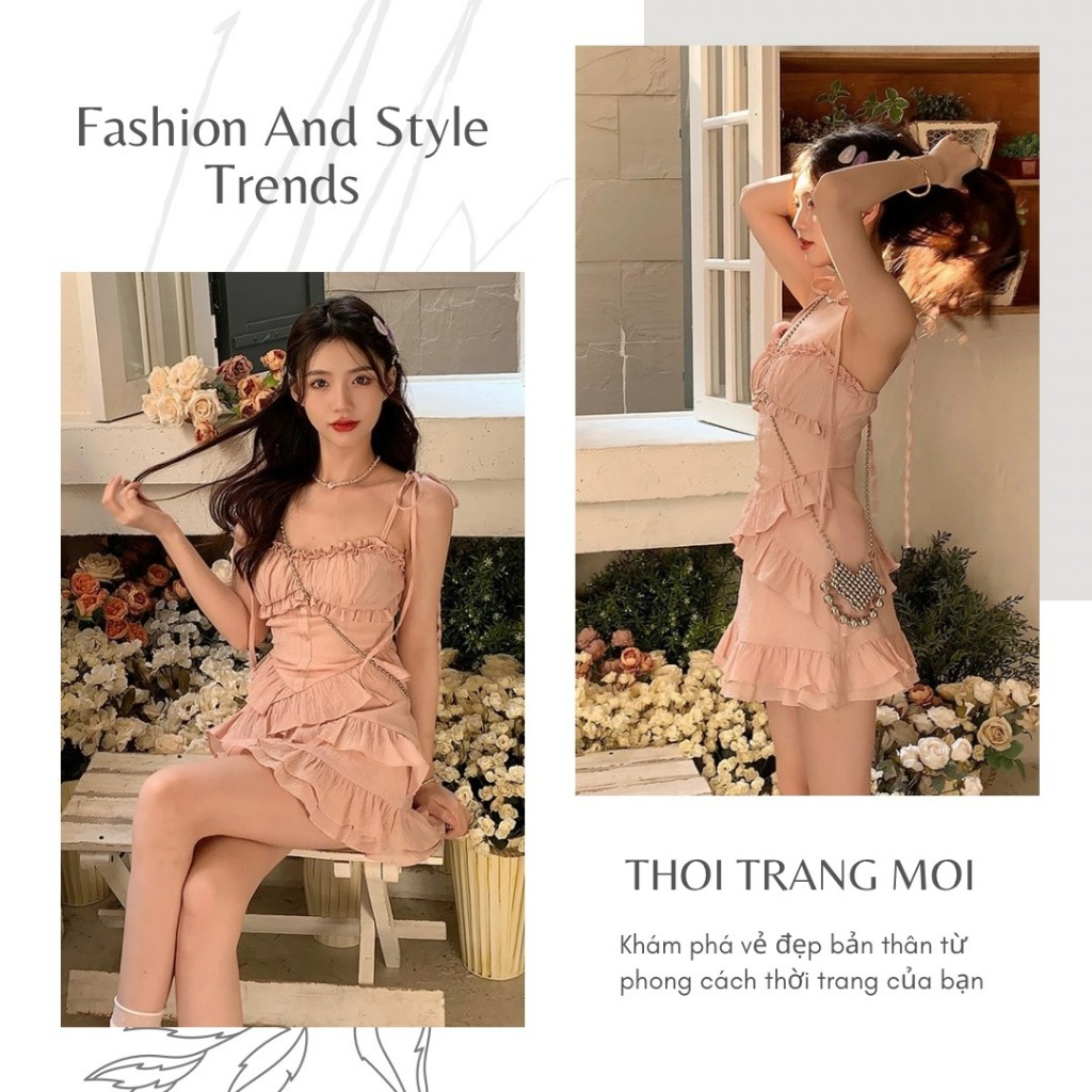 Đầm Hai Dây Nhún Bèo Dáng Chữ A