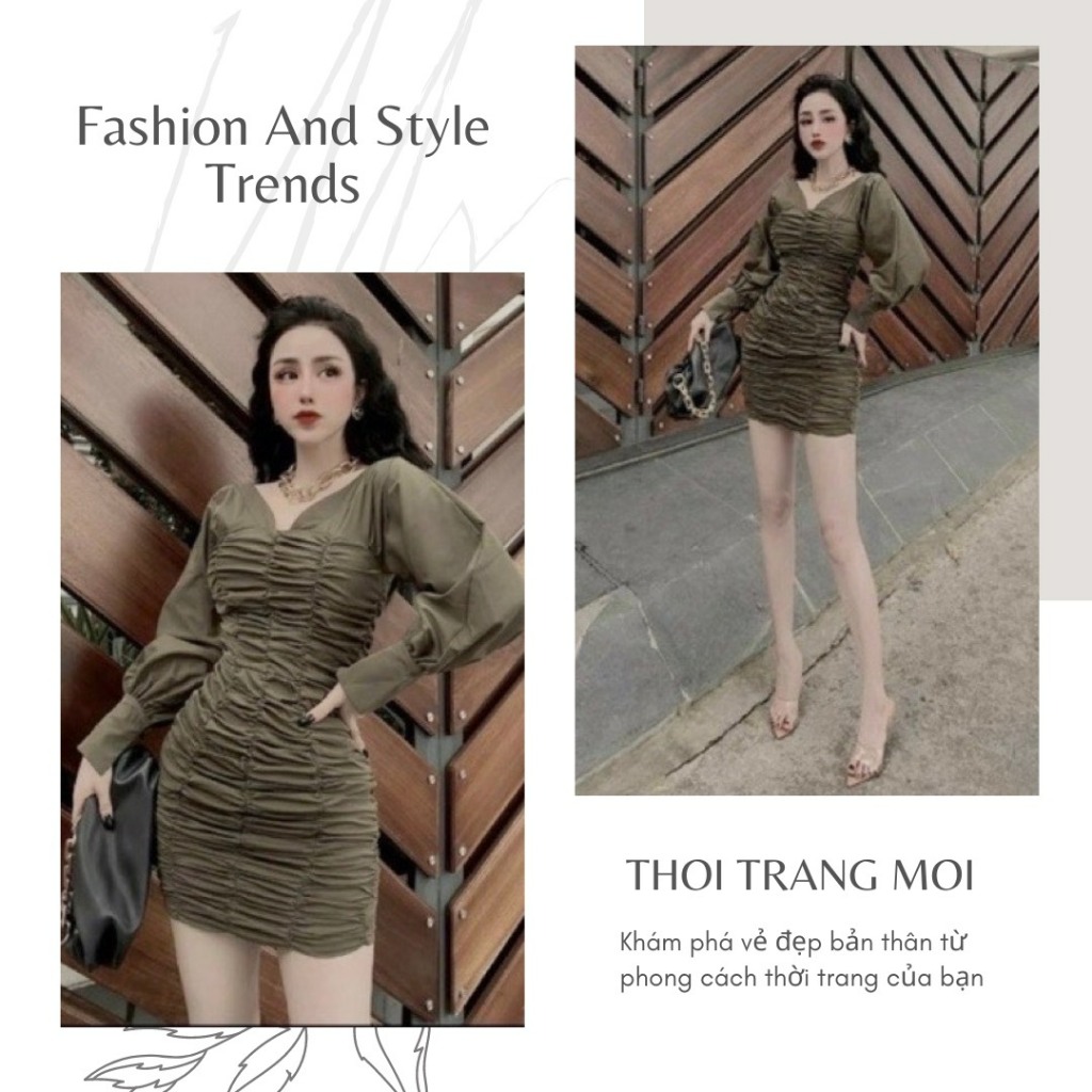 Đầm body thiết kế_Váy nữ body tay bồng siêu xinh cho nữ dự tiệc