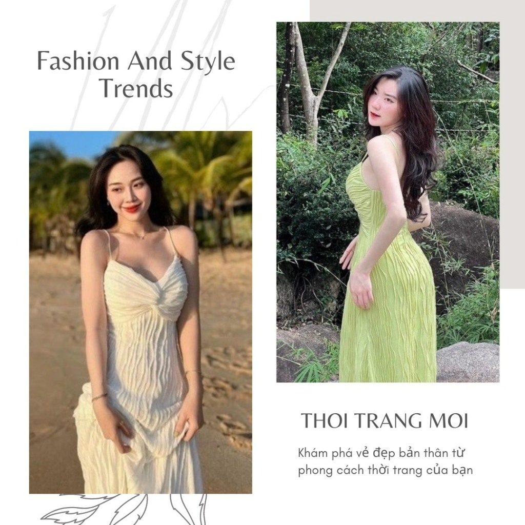 Đầm nữ 2 dây xoắn ngực, váy xốp nhăn siêu xinh cho nàng dạo phố