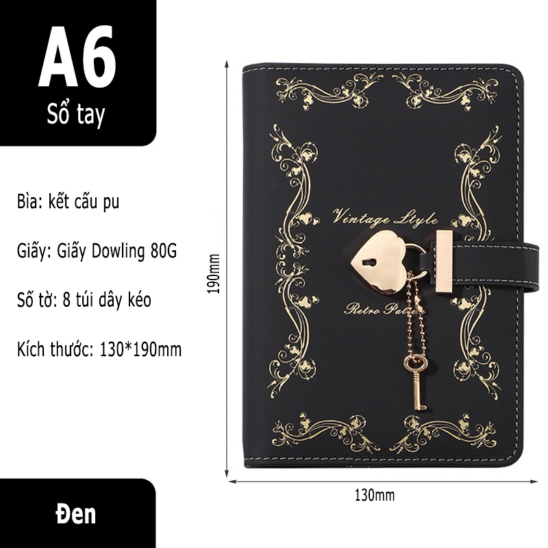 Sổ mã có khóa, khóa da nhật ký A6, khóa du lịch dành cho nữ và sinh viên đại học