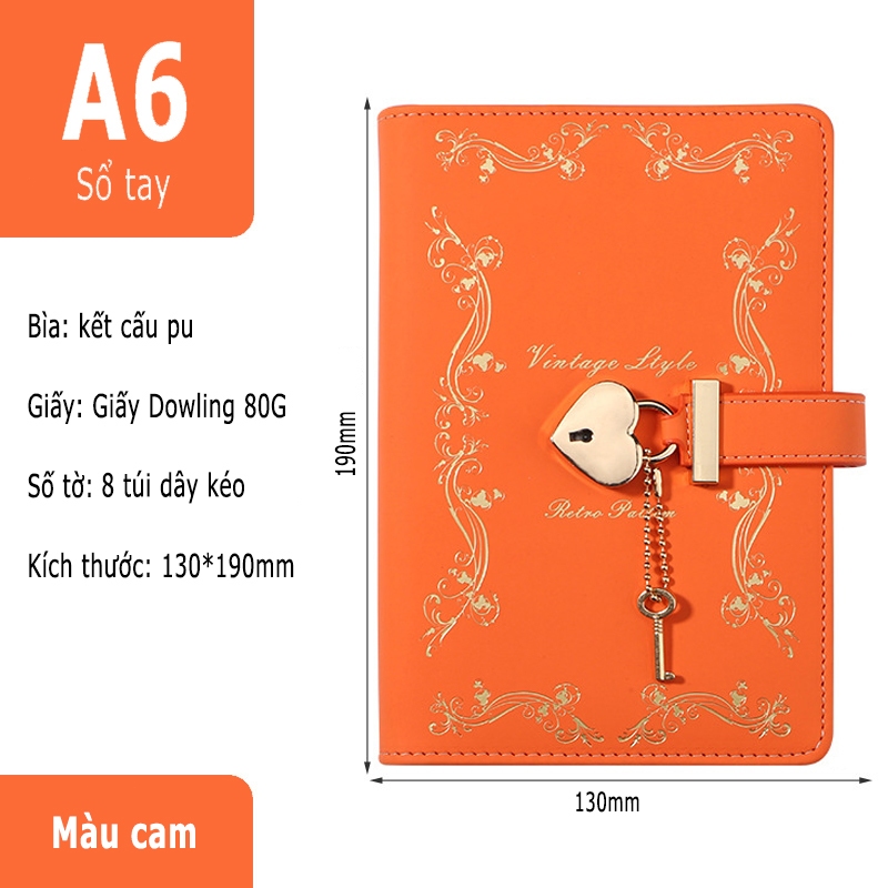 Sổ mã có khóa, khóa da nhật ký A6, khóa du lịch dành cho nữ và sinh viên đại học