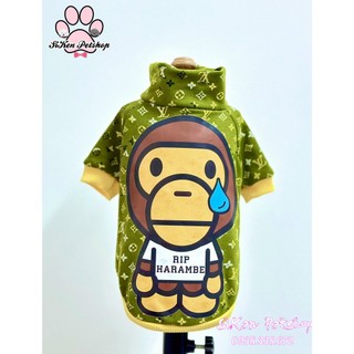 Áo thun khóa kéo lv xanh khỉ bape cho chó/mèo