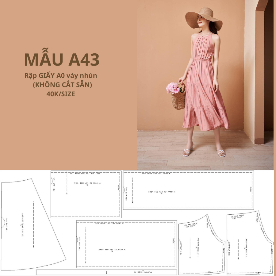 RẬP GIẤY A0 ĐẦM 2 DÂY CHUN EO MÃ A43