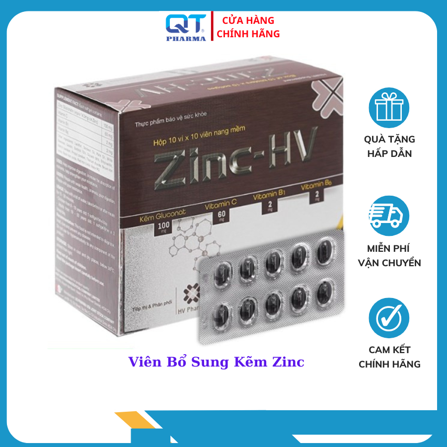 Viên Bổ Sung Kẽm Zinc - GIúp Tăng Cường Miễn Dịch, Tạo Cảm Giác Ngon Miệng, Tăng Cường Hệ Tiêu Hóa (Hộp 100viên)