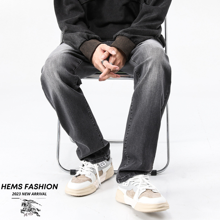 Quần Jean Suông Ống Rộng Màu Đen Loang Unisex, Quần Bò Baggy Nam Nữ Dày Dặn Phối Wash Hem Fashion