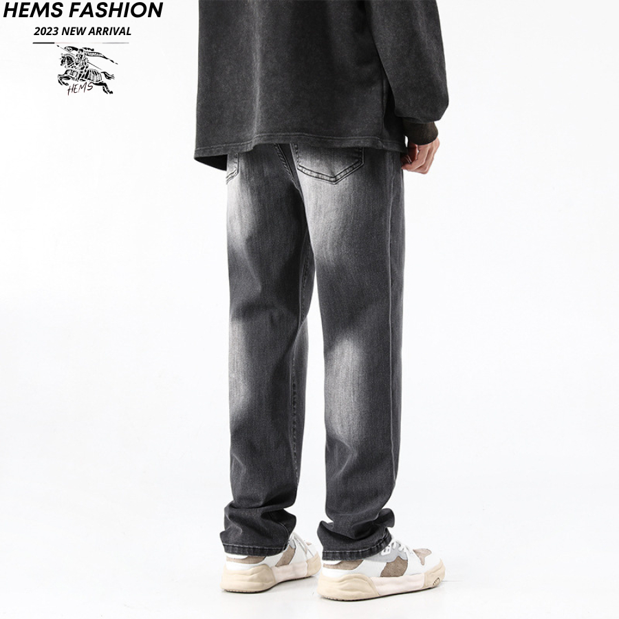 Quần Jean Suông Ống Rộng Màu Đen Loang Unisex, Quần Bò Baggy Nam Nữ Dày Dặn Phối Wash Hem Fashion