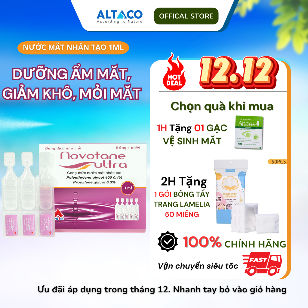 Novotane Ultra 1ml (Vỉ 5 ống)- Nước mắt nhân tạo-Chăm Sóc Mắt-Tránh Mờ, Mỏi, Khô, Giảm Thị Lực Cho Mọi lứa tuổi-NewbornZ
