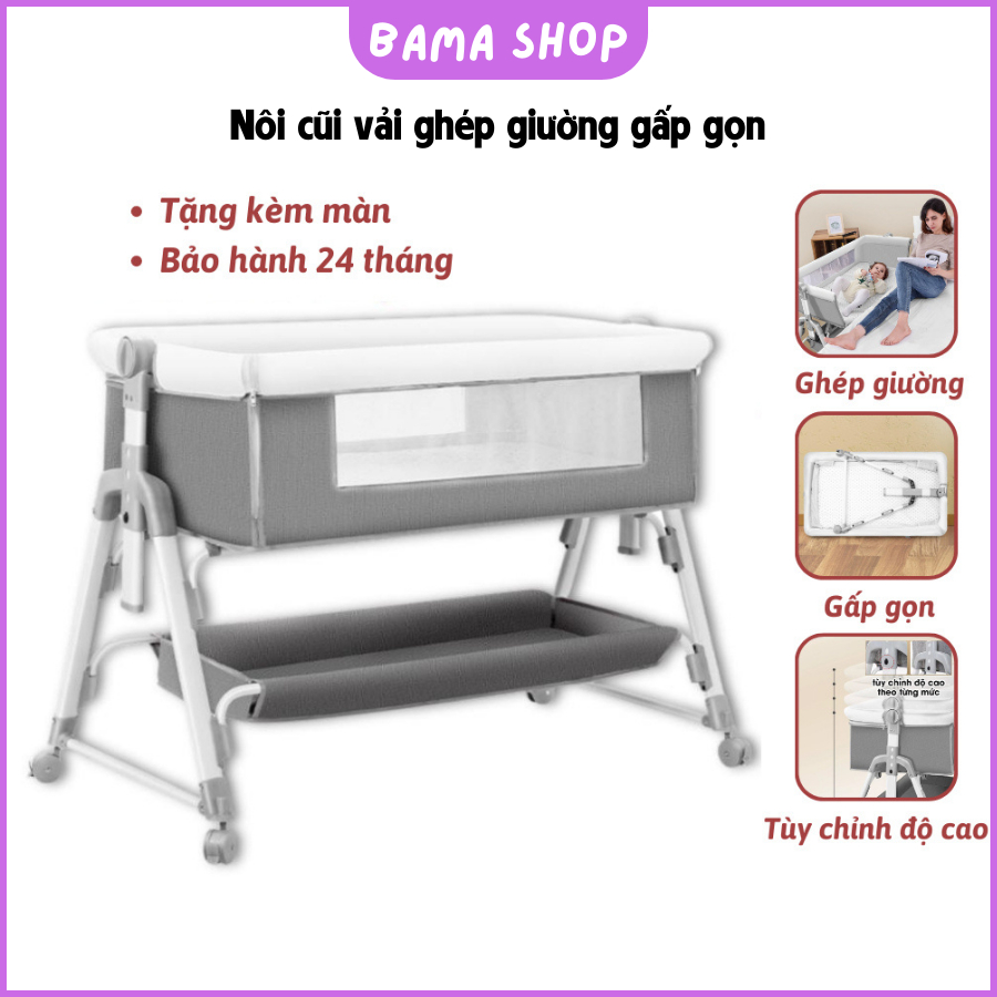 Nôi ghép giường cho bé BaMaShop đa năng có thể gập lại tháo rời di động