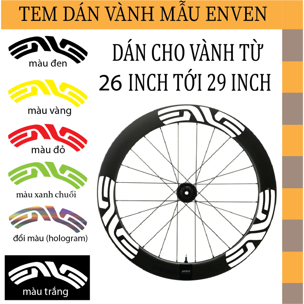 1 BỘ (14 MIẾNG DÁN ) Tem Dán Vành Mẫu ENVEN Dán Cho Xe Đạp Loại 26inch,27,5inch,28inch,29 inch ..v.v (v01)