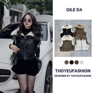 Áo gile Croptop Nữ len cổ Thuyền oversize, Áo Khoác Gile da lộn phối lông cừu phong cách Hàn Quốc ( 4 màu shot trend)