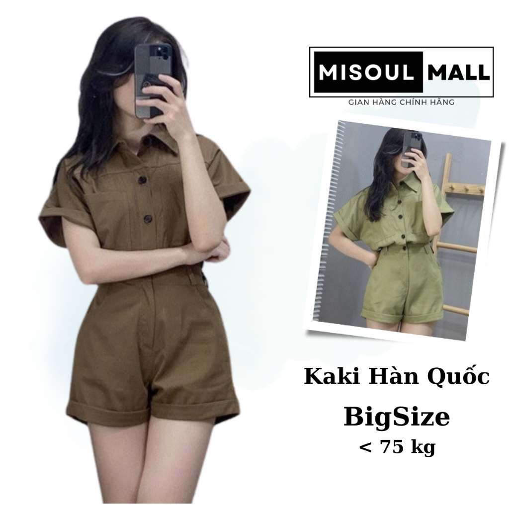 Set Liền Thân Jumpsuit MiSoul Mall Cổ Sơ Mi Gập Gấu, Đồ Bộ Basic Thời Trang Trendy BigSize 134