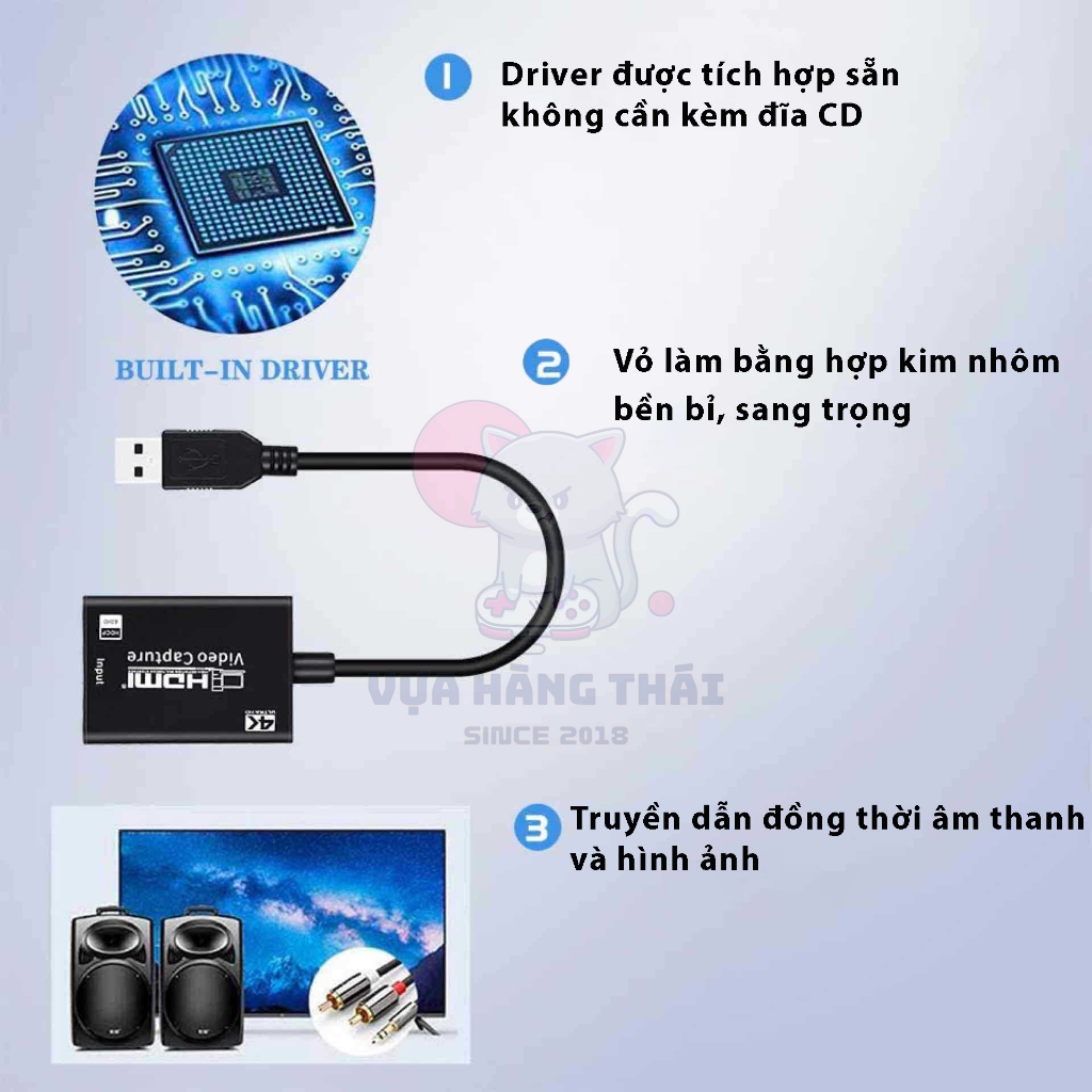 HDMI Video Capture Card USB 3.0 độ phân giải lên đến 1080P 30FPS, dành cho livestream