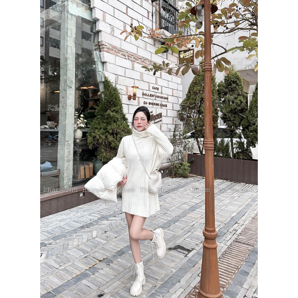 SET VÁY LEN CỔ LỌ KÈM ÁO GILE PHAO