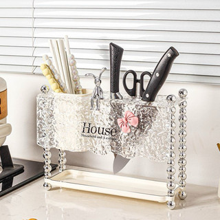 Ống đựng thìa đũa trụ hạt, giá cắm dao nấu ăn acrylic đế gốm để bàn nhà bếp haza decor - b100