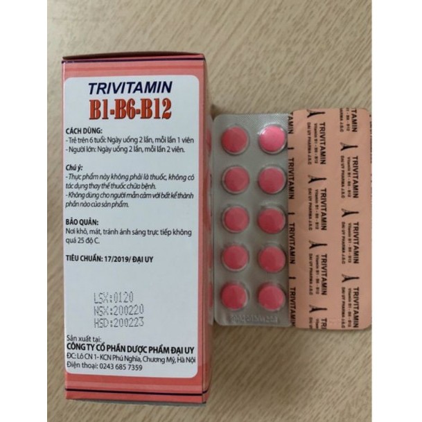 Trivitamin 3B B1- B6 - B12 hộp 100 viên nén - Bổ sung vitamin B1- B6 - B12