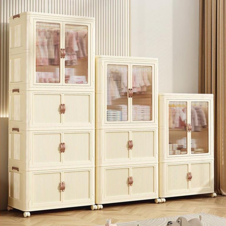 [ TỦ NHỰA CÓ BÁNH XE 360 ] Tủ quần áo gấp gọn cho bé cửa nhựa trong suốt khóa nam châm hàng cao cấp dày dặn dễ tháo lắp