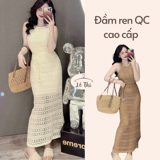 Đầm ren dáng dài Quảng Châu cao cấp kèm dây cột, đầm đi biển suông dài sexy | Lê Thi Clothing