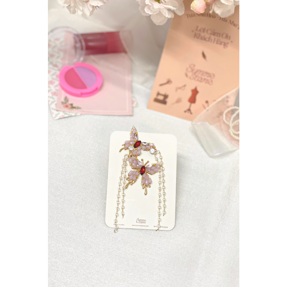Sumire Store Hoa tai NK-096 hình bướm hồng đính hạt đá lấp lánh