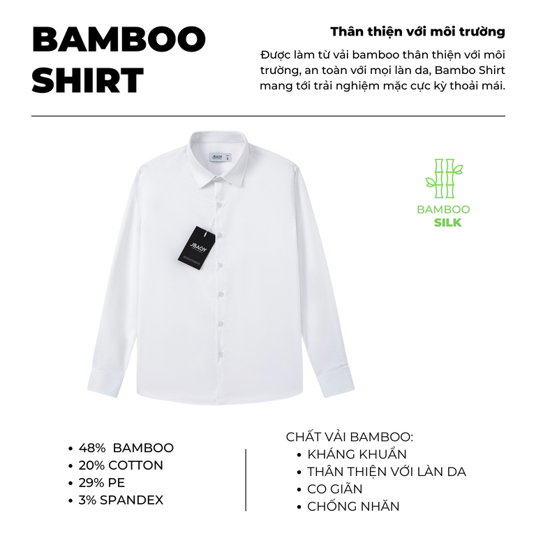 Áo sơ mi trắng nam dài tay Bamboo cotton, sơ mi đen công sở cao cấp JBAGY - JS0108