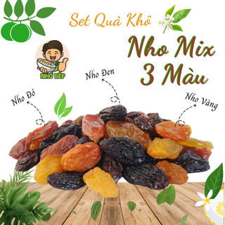 Nho khô mix 3 màu không đường ,nho khô chile sấy chua ngọt hộp cao cấp 500g nhơ bếp