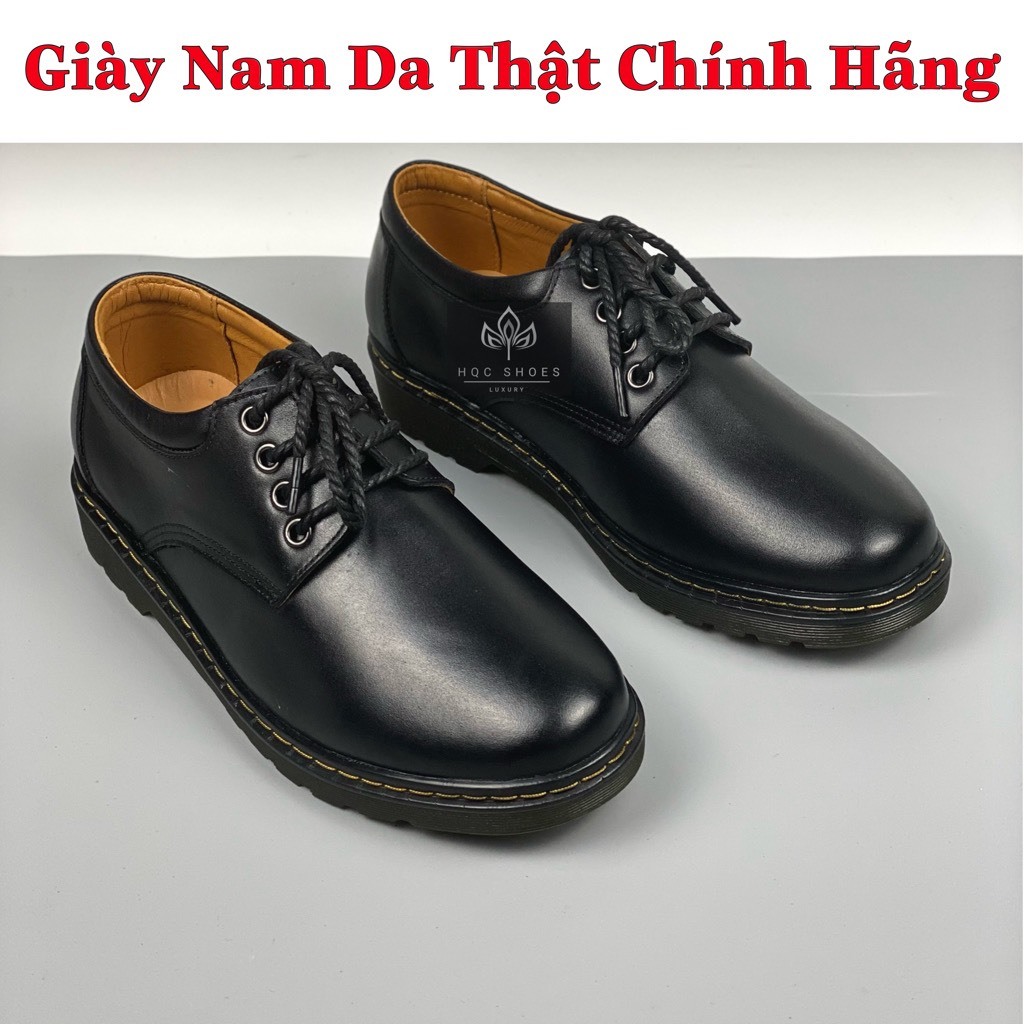 Giày buộc dây nam HQC SHOES da bò đế khâu siêu bền GD-020 Đen