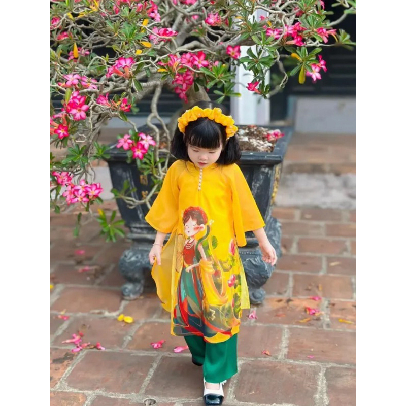 Áo dài tơ tầng cổ tàu bé gái