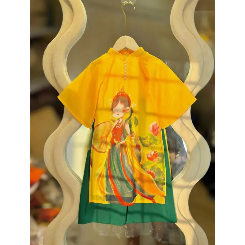 Áo dài tơ tầng cổ tàu bé gái