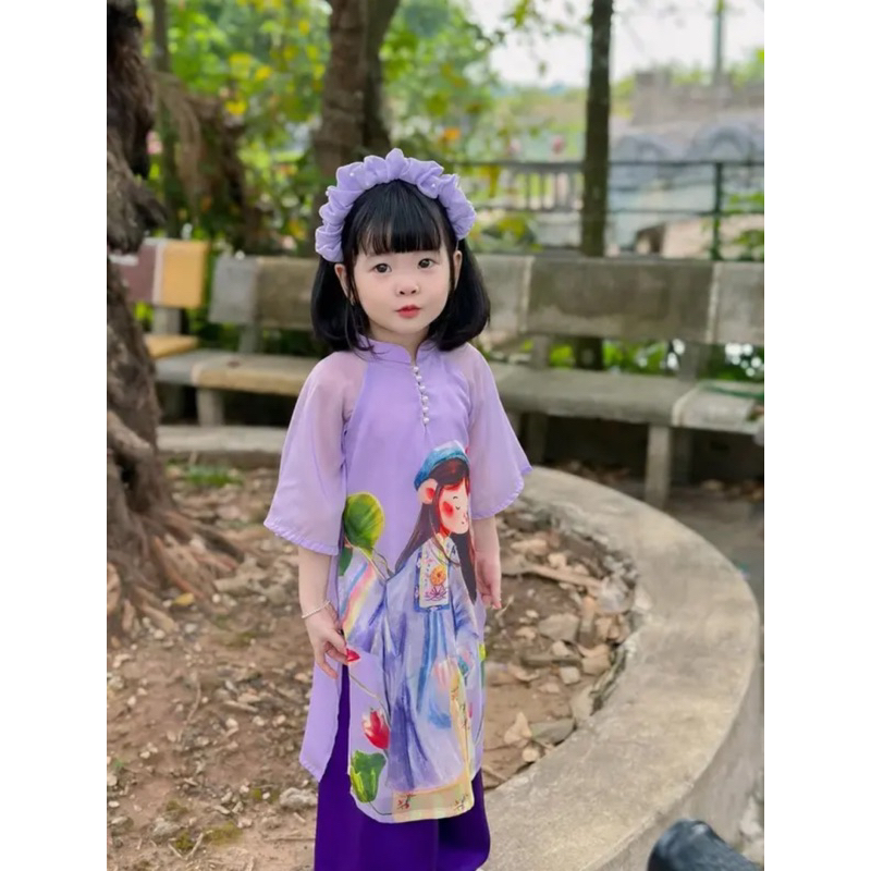 Áo dài tơ tầng cổ tàu bé gái