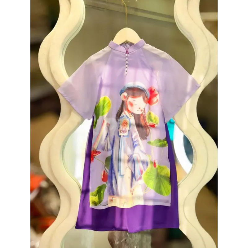 Áo dài tơ tầng cổ tàu bé gái