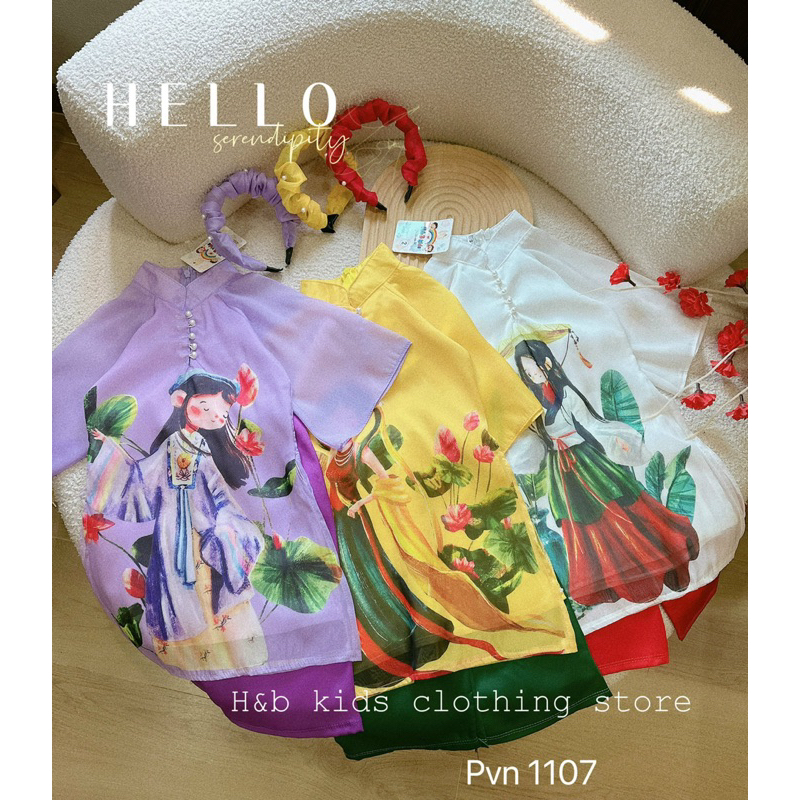 Áo dài tơ tầng cổ tàu bé gái