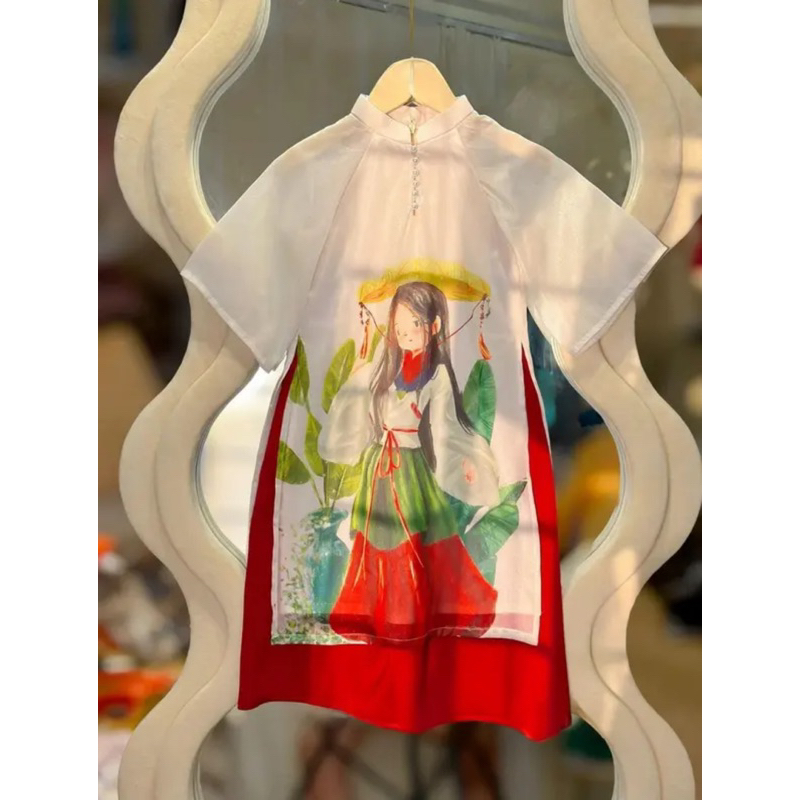 Áo dài tơ tầng cổ tàu bé gái