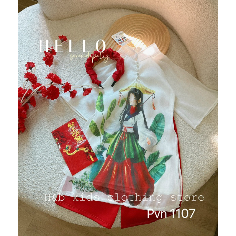 Áo dài tơ tầng cổ tàu bé gái