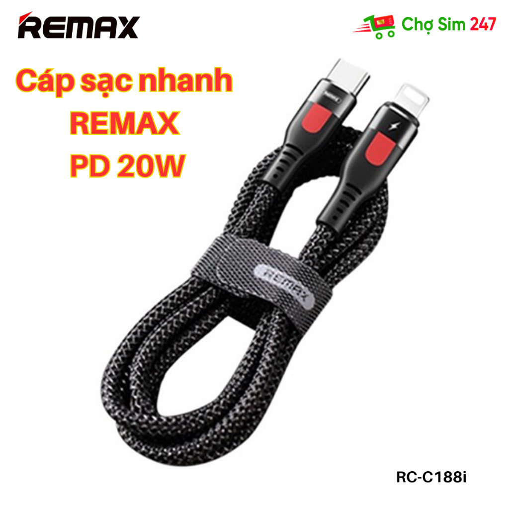 Cáp sạc nhanh REMAX PD 20W RC-C026 RC-061 RC-188i (C to L) dành cho điện thoại