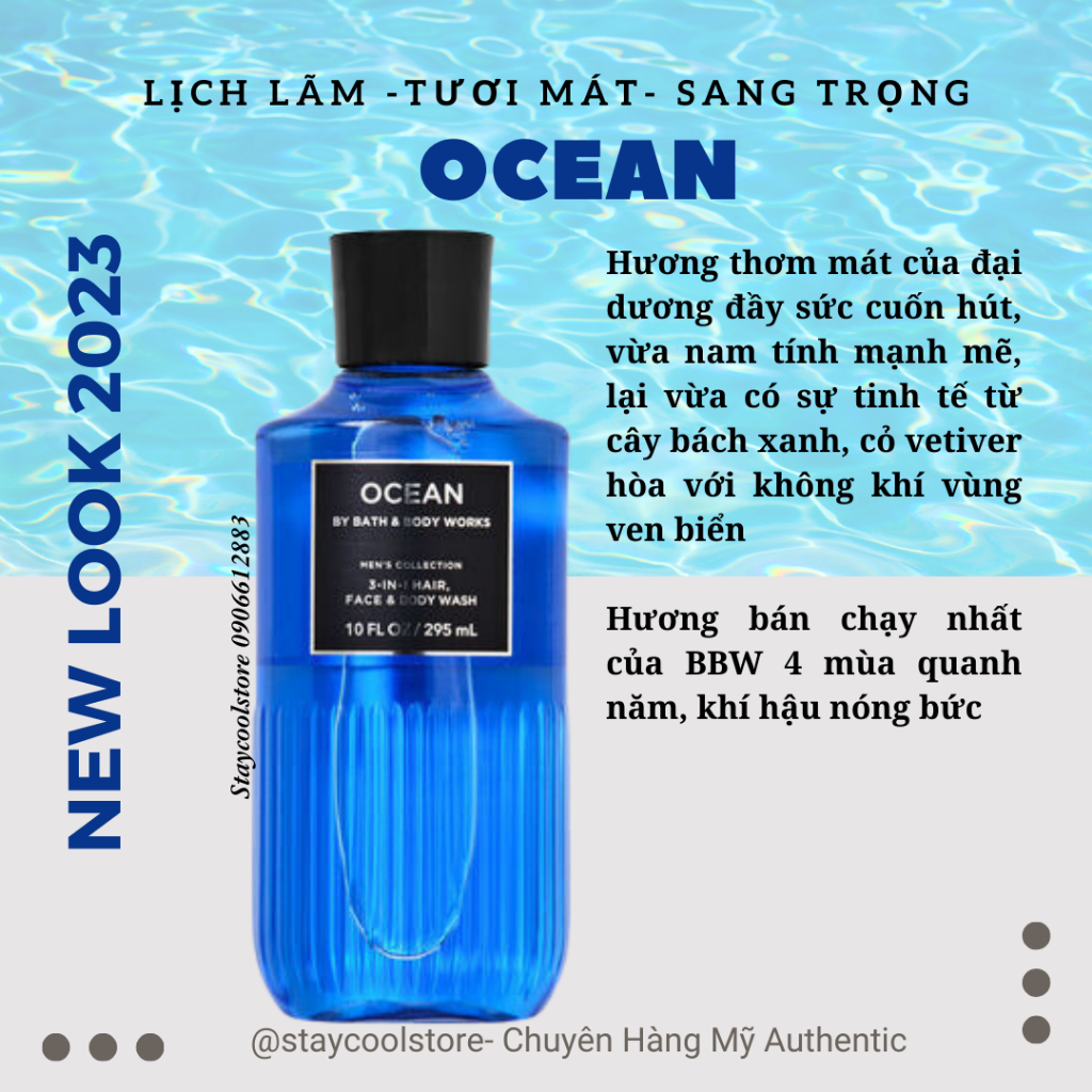 Ocean- Bộ Xịt thơm Sữa tắm Dưỡng thể Chăm sóc toàn thân cho nam giới Bath & Body Works [Bill Mỹ Auth]