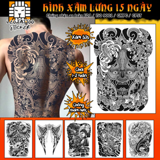Hình Xăm Dán Kín Lưng Nhật Cổ, Rồng, Cá Chép Henna 15 Ngày (35x48cm)