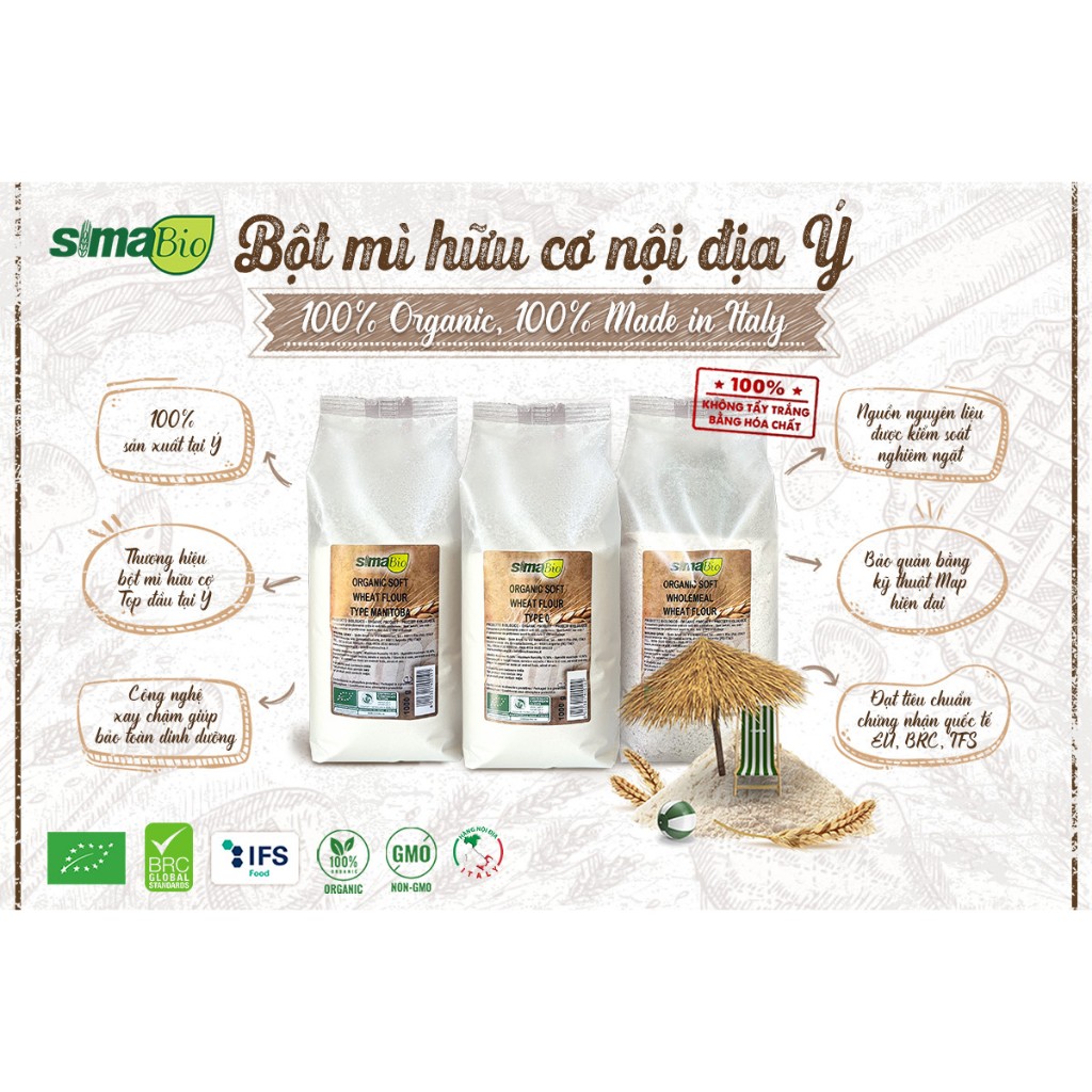 Bột mì hữu cơ Sima Bio (Organic Soft Wheat Flour) - 1kg