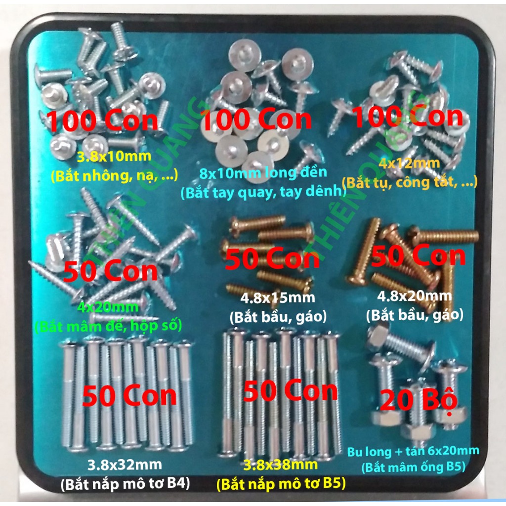 Ốc quạt các loại (bắt nắp nhôm, ốc bắt gáo, ốc bắt nạ,chuyển hướng, ốc bắt tụ công tắt, ốc bắt mâm đế, ốc bắt cổ quạt)