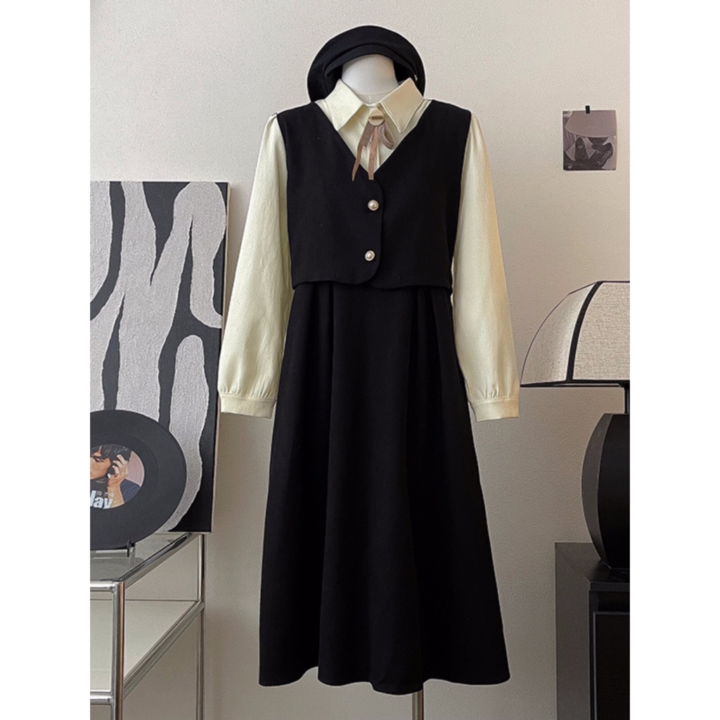 𝗺𝗶𝗲 𝘀𝘁𝘂𝗱𝗶𝗼 - Đầm liền dài tay cổ bẻ dáng xoè