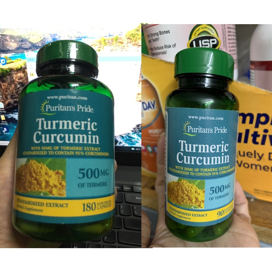 Tinh chất nghệ puritan làm đẹp da nghệ turmeric curcumin 500mg 90 viên, 180 viên của Mỹ