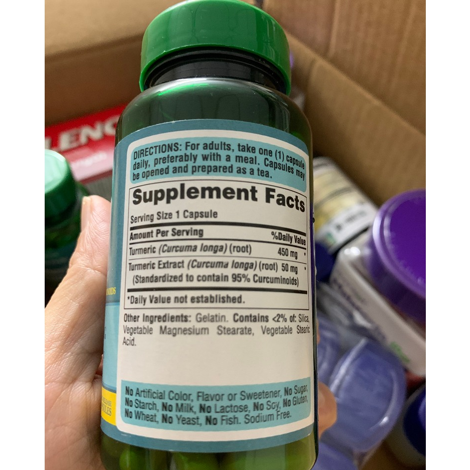 Tinh chất nghệ puritan làm đẹp da nghệ turmeric curcumin 500mg 90 viên, 180 viên của Mỹ