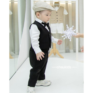 Set vest sơ mi công tử kèm gile bé trai, Set 3 chi tiết Công Tử cho bé từ 8-17kg - N6