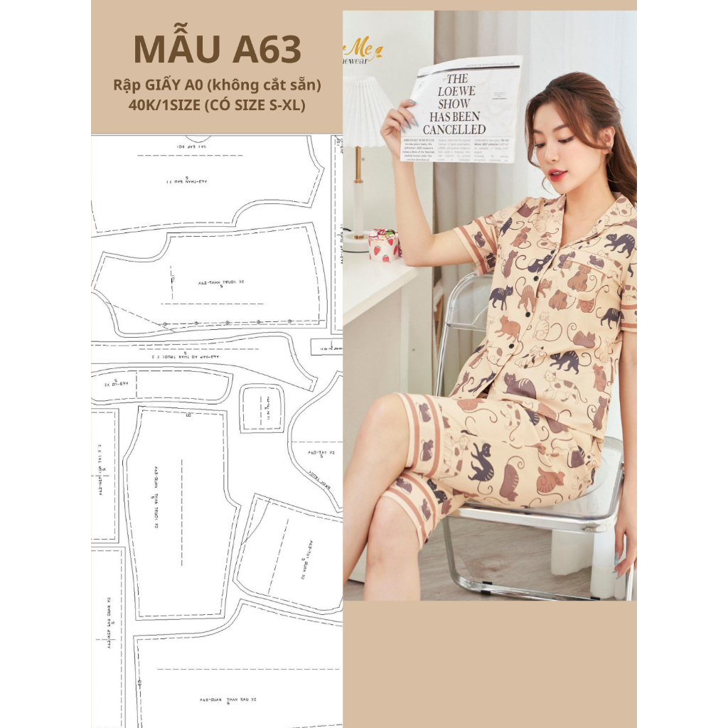 RẬP GIẤY A0 ĐỒ BỘ PYJAMA MÃ A63