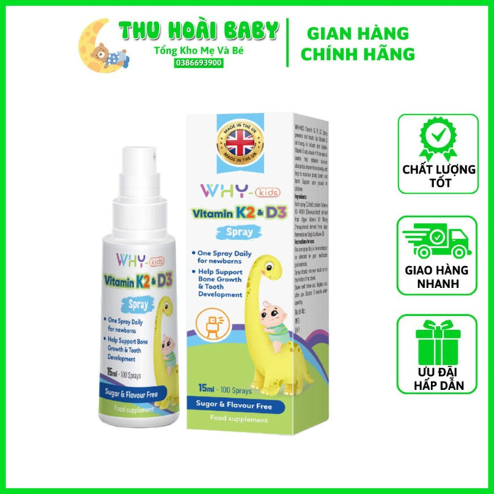 Why – Kids Vitamin K2 &amp; D3 Spray bổ sung Vitamin D3 và Vitamin K2