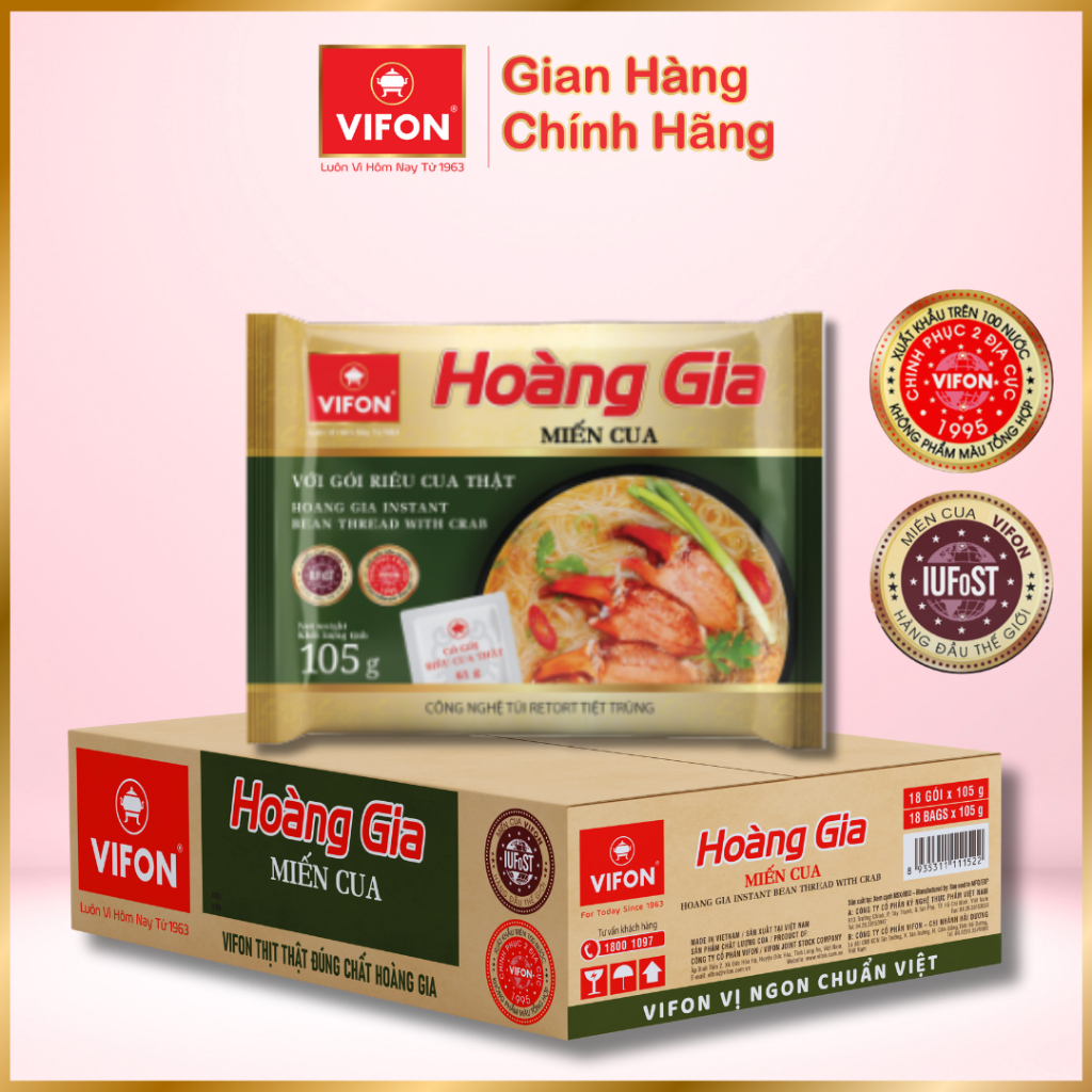 Thùng 18 gói Hoàng gia Miến cua 105gr/gói