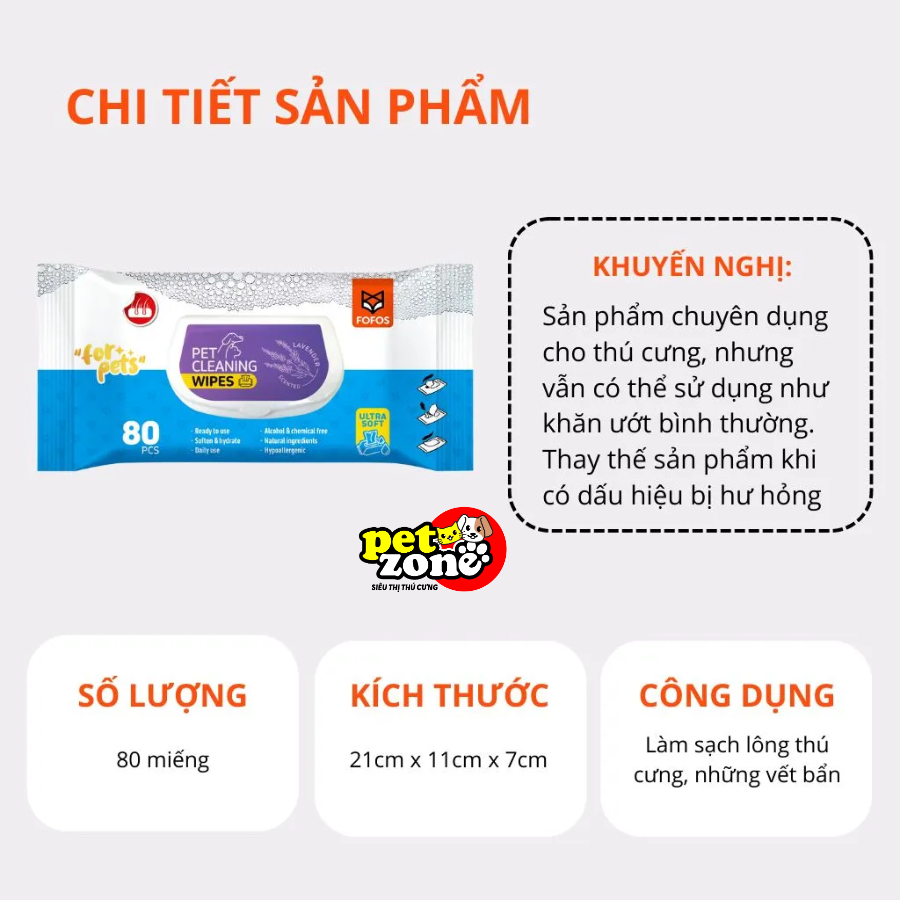 Khăn ướt vệ sinh chó mèo Fofos - Khăn ướt lau khóe mắt chó mèo