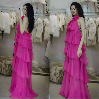 Đầm maxi voan TRIPBLE T DRESS hở lưng đi biển cổ yếm gợi cảm - free size