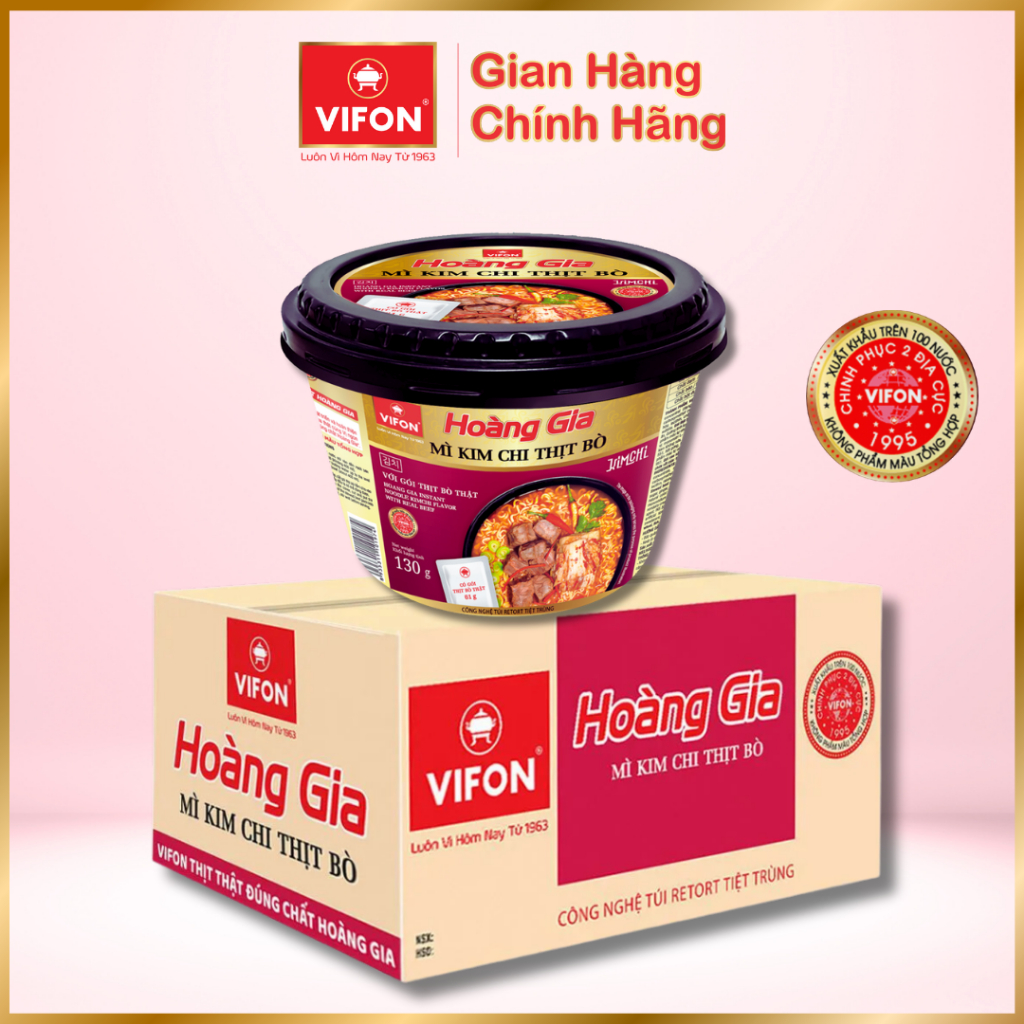 Thùng 12 Tô Mì Kim Chi Thịt Bò HOÀNG GIA VIFON 130gr / Tô