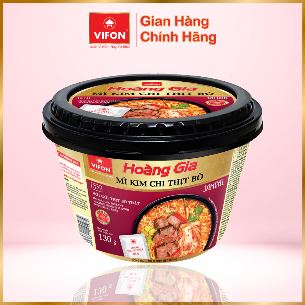 Thùng 12 Tô Mì Kim Chi Thịt Bò HOÀNG GIA VIFON 130gr / Tô